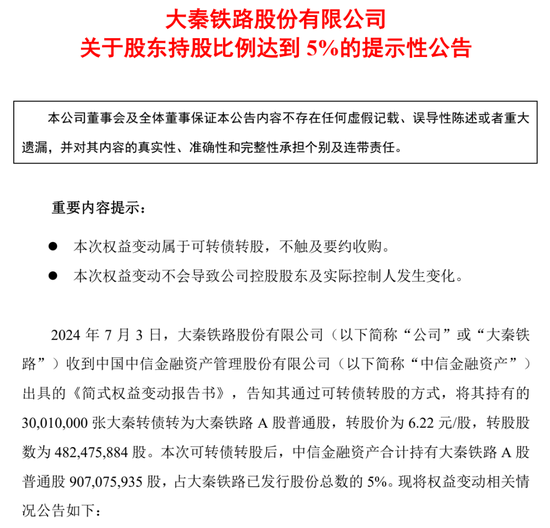 中信金融资产举牌千亿市值上市公司