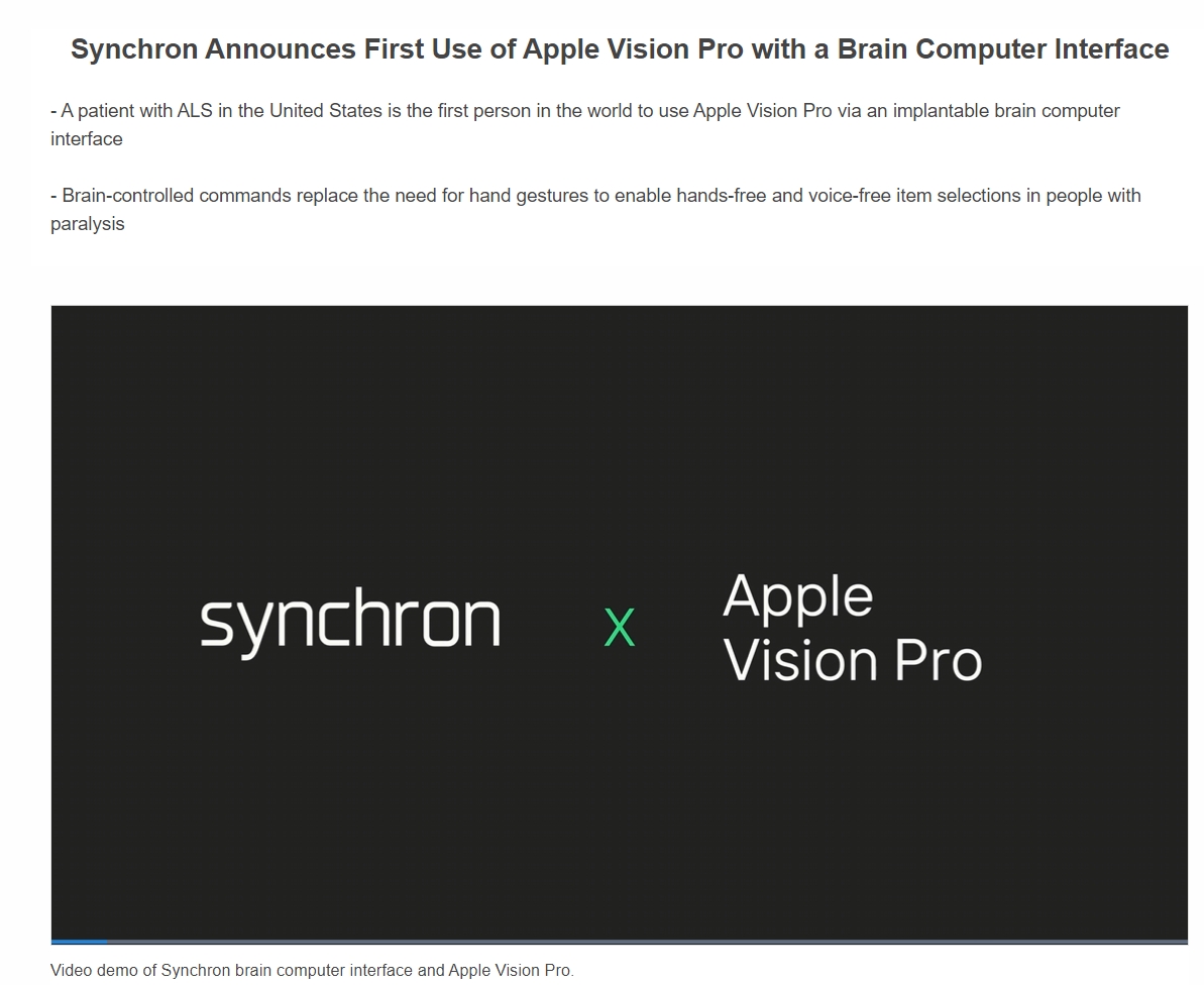 脑机接口浮现新应用 渐冻症瘫痪患者成功使用意念控制Vision Pro